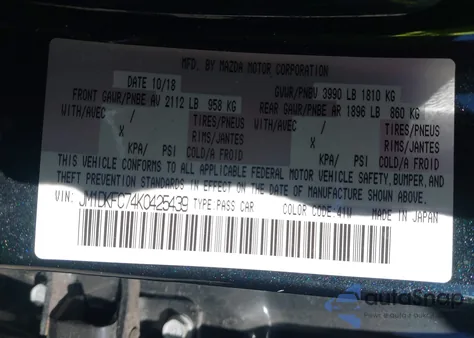 2019 Mazda Cx-3 Touring z USA, uszkodzony, nr VIN JM1DKFC74K0425439